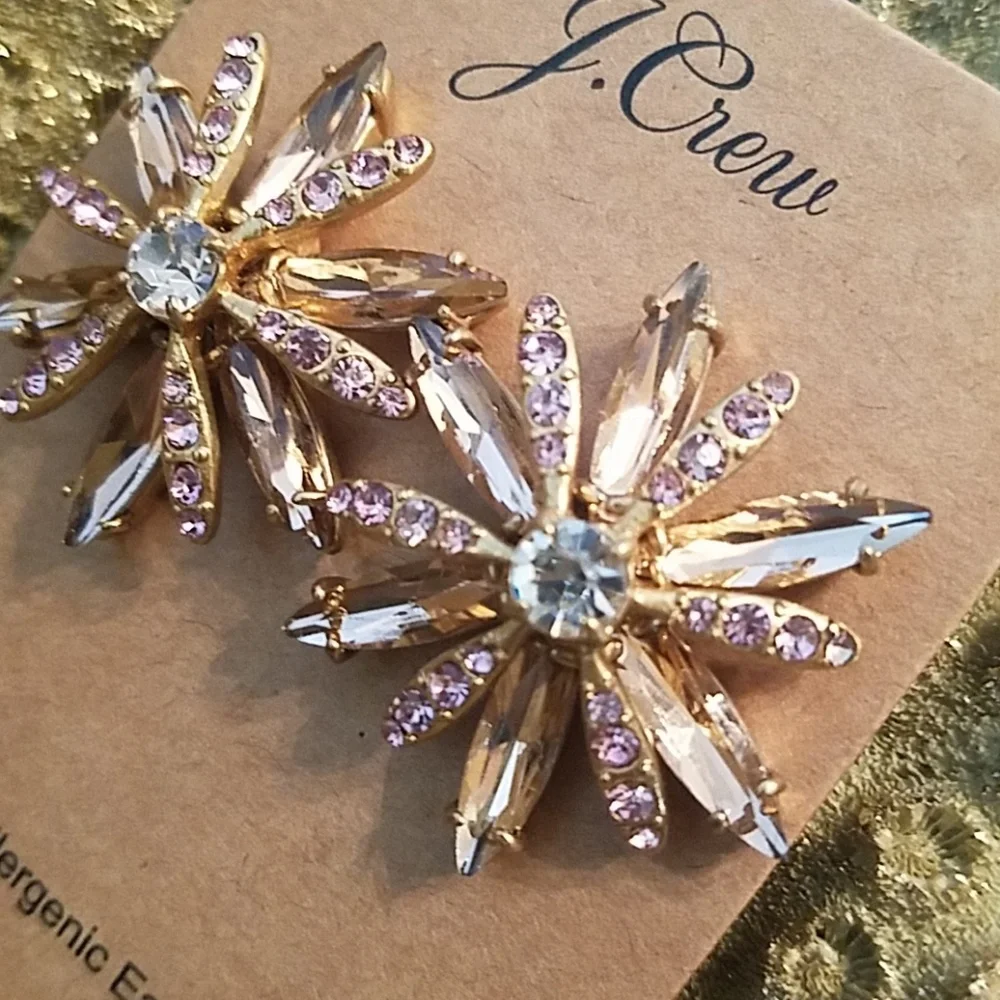 J. CREW Crystal Flower Earring in Jasmine Frost NWT
